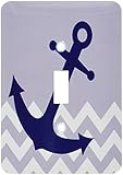 3dRose lsp_165790_1 Blue Nautical Boat Anchor on Chevron Pattern Light Switch Cover
