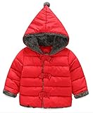 (トヨベイ)Toyobuy ベビー 子供 中綿 コート アウター キッズ 厚手 ブルゾン 女の子 ジャケット フード付き 裏起毛 レッド 110