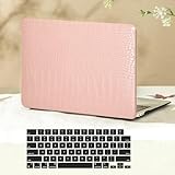 MonsDirectケース MacBook Pro 13インチ 2025-2016年リリース M2 M1 A2338 A2251 A2289 A2159 A1989 A1708 A1706に対応 クロコダイルプリント ワニ皮 PUレザー ハードシェルケース&キーボードカバー、ピンク