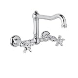 Rohl A1456XAPC-2 Country Kitchen Wall Mounted Bridge Faucet with Five Spoke Handle and Column Spout,