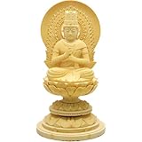 仏壇屋 滝田商店 大日如来(真言宗) 白木製 2.5寸(高さ21.2cm×巾11.3cm)◆仏壇用のご本尊仏像、木彫仏像【滝田商店発行 証明書付】