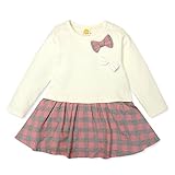 (ホワイト/95cm)ベビー服 女の子 ドッキング ワンピース 長袖 moujonjon ムージョンジョン ミニダイヤキルト 起毛布帛 チェック リボン装飾 女児 ベビー