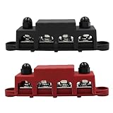 CMD バスバーバッテリー端子配電ブロック 組端子台 4スタッド M8 バスバーボックス 最大DC48V 250アンペア定格 防錆 バスバーターミナル RVボート トラック トレーラー キャラバン バス ボート適用(Red+Black)