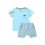 MYDABABY 赤ちゃん 2点セット 73 80 90 100 キッズ tシャツ ズボンセット 服 コットン ボイズ ブルー 90