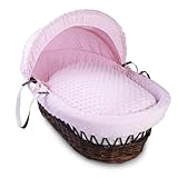 Clair de Lune Dimple Dark Wicker Moses Basket (Pink) by Clair de Lune