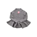 ベビー服 女の子ワンピース 子供服 Pojour 可愛いセーター 無地スカート長袖ドレス オシャレ 秋 綿 通園 発表会 旅行 記念日 プレゼント グレー