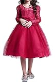 (アイビードレシング) Ivydressing 子供ドレス パーティードレス ウェディング フラワーガールドレス ジュニアドレス 披露宴 発表会 演奏会 ガールズ Aライン 丸襟 長袖 レース-150