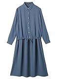 Angeliebe エンジェリーベ マタニティ ワンピース 授乳口 付 シャツ カラー レイヤード ワンピ 妊婦服 裏地付 産前 産後 S ～ M スモーキー ブルー