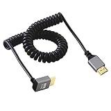 Cablecc 4K 60hz ストレッチ コイル状ケーブル オス HDMI 2.0 - オス HDMI 90 度下向き角度付き ラップトップ モニター HDTV コンピューター用