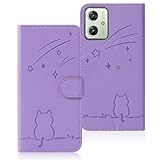 Rosbtib Moto g64 5G / g64y 5G ケース 手帳型 モトローラ モトg64 5G ケース 流れ星子猫 モトg64y 5G ケース 可愛い 猫柄 ねこ モトg64ケース 財布型 耐衝撃 モトg64y 携帯カバー カード収納 Motorola moto g64 5G スマホケース オシャレ 軽量 耐久性 スタンド機能 PUレザー 内蔵マグネット 6.5インチ対応（ブルー）