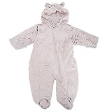 ベビー・赤ちゃん用 ふかふか 耳つきフード ボディースーツ 長袖ロンパース カバーオール オールインワン つなぎ 冬 (6-9ヶ月) (ピンク)