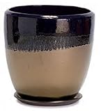 ビトロ ドゥオ ツートーン 受け皿付き　12号　植木鉢 (ブルー/ゴールド釉)
