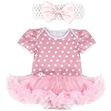 TiaoBug Baby Girls Polka Dots Tutu Skirt Romper Onesie Bodysuit Outfits with Headband (6-9 Months, P