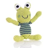 Pebble Hand Crocheted Frog Rattle - Blue Stripe