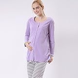 【YW】授乳服妊婦衣装女性の服 秋冬パジャマ ママ授乳外出する服装 (XXL, パープル)