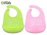 ベビー　食品グレードシリコーン 　ビブ 2枚組 食事用 超柔らかい 防水抗菌 赤ちょん 幼稚園 高品質　無味無臭　 FDA＆BPA認証　洗いやすい 子供用 全4色（グリーン+グリーン）