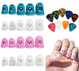 ギター 指サック - 滑り止め フィンガーチップ プロテクター｜カラフルなギターピック 20個入り｜指先保護カバー 演奏練習用 (20個入り+10ギターピック)