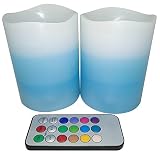 マルチカラーLEDタイマーピラーキャンドルwith – Real Waxブルー電池式ライトwithリモート、3 by4インチ高さ、海洋香りのセット、2-by Adoria