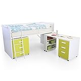 ベッド システムベッド ロフトベッド デスク チェスト 引き出し 子供 木製 ハシゴ ホワイト グリーン