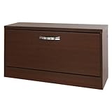 フラップシューズボックス1段 (ダークブラウン) 【スリム(薄型)/フラップ扉/背面オープン仕様】