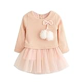 ホット！！0 – 24 Monthes幼児赤ちゃん子供チュチュプリンセスドレス、新生児女の子長袖ニットリボン服 Size:0/6M ピンク 1