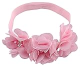 Nice Days（ナイス　ディズ）　ベビーヘアバンド　　バラ　シフォン　パール付 (ピンク)