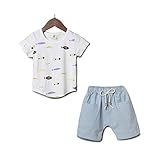 YiYa 子供服 ベービー服 セットアップ 男の子 男児 赤ちゃん べビー セット服 セットアップ 2サイズ選べる ブルー/ホワイト 小魚半袖Tシャツ＋パンツ 誕生日 子供の日 遊園地に 上下 2点セ