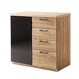 タンスのゲン 国産 完成品 キャビネット 扉付き ガラス チェスト タンス 収納 幅80 高さ80 木製 ボード ラック おしゃれ 木製 北欧 オーク 38700018 LB