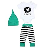 Domybestベビー服 ロンパース+帽子＋ロングパンツ 3点セット ボーダー柄　半袖　ボディスーツ オーバーオール 夏 普段着 お出かけ (100)