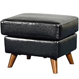 タンスのゲン レザースツール ポケットコイル オットマン ヴィンテージ風 アンティーク PVC レトロブラック 48600004 01