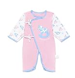 Simple Plan　ベビーロンパース 100%綿製 新生児　赤ちゃん　長袖 カバーオール　肌着 前開き　かわいい 木馬　オールシーズン　0-6ヶ月　 (60, ピンク)