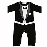 Prettyia 男の子　赤ちゃん　紳士スーツ　ボウタイ　タキシード　フォーマル　スーツ　ロンパース　ボディスーツ　ブラック　70cm　衣装　2セット