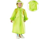 子供用レインコート　 レインウェア　リュック対応　半透明　携帯ポーチ付き (M, グリーン)
