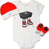 NIKE(ナイキ)エア・ジョーダン 0-6months ホワイトRETRO 10 BOXジャンプマン半袖ボディスーツ超豪華3点セット [並行輸入品]