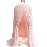 AsToy 蚊帳 天蓋カーテン 吊り下げタイプ モスキートネット プリンセス ベビーベッド用 虫除け 安眠 コンパクト収納 直径60×高240cm（ピンク）