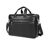 Whatna 天 然牛革 ビジネスバッグ メンズ 2WAY 手提げ・ショルダーバッグ 天然 本革 A4 17インチpc収納可大容量 旅行 出張用 通勤 通学 就活 面接 バッグ かばん 男性用 黒（7319A） (WH-7319A黒)