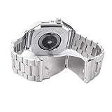 AEMALL 最新のステンレス鋼の時計ケース高級 40 41 44 45 ミリメートルケースカバー Apple watch4 5 6 7 SE 一致金属 3 ビーズバンドストラップ (Color : Silver, Size : 41MM)