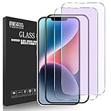 ガイド枠付き【目に優しい 2枚入り】iPhone14ガラスフィルム ブルーライトカット iphone13/iphone13pro 6.1インチ 国産AGCガラス使用 極薄 気泡なし 硬度9H 液晶保護フィルム ラウンドエッジ ゴリラガラス アイフォン14 強化ガラス 意匠良品 (iPhone14, 2枚ガイド枠付きブルーライトカット)