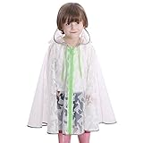 ポンチョ キッズ レインコート 透明 バイザー付 反射材 超撥水 動物柄 かわいい 女の子 新学期予備 通園 通学 (M, 白い)