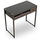 パソコンデスク ネイルデスク ガラス天板 キーボードスライダー引き出し2杯 コンパクト 幅85cm ブラウン