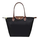 BEAUTIFUL LADIESギョーザバッグ フィットネスパック ビーチバッグ 買い物袋 折り畳み式バッグ ナイロンバッグ 防水ハンドバッグ (S, ブラック)