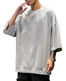 [YIMANIE] メンズ Ｔシャツ 七分袖 ビッグシルエット カットソー サマー 半袖 無地 BIG tシャツ メンズ 白 黒 大きいサイズ 薄手 カジュアル ゆったり ドロップショルダー