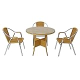 人工ラタンチェア3脚 丸テーブル1台 4点セット 強化ガラス ナチュラル 籐 肘掛けカバー付き 家具 ファニチャー インテリア スタッキングチェア リビング chair 椅子 南国 アジアン バリ風 