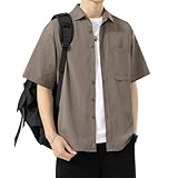 [Aaronlive] メンズ 夏服 シャツ 半袖 カジュアル 無地 シャツ ゆったり 大きいサイズ 柔らかい シンプル おしゃれ メンズ シャツgray M