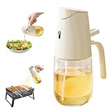 Oziral オイルボトル 料理 オイルスプレー オイル差し 1本で2役 オイルポット 調理用 調味料入れ 霧吹き 重力で開閉 垂れない ガラス製 サラダ油/醤油/オリーブオイル/酢 キッチン エアフライヤー用 300ml