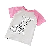 Aliciga 子供服 女の子 男の子 Ｔシャツ カートゥーン 魚 自転車 キリン プリント Oネック コットン 半袖 ルース かわいい 春夏 ショートトップ ベビー服 (110, ピンク)