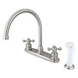 Kingston Brass KB728AX Victorian Gooseneck Kitchen Faucet with Cross Handle and Sprayer, 8-3/4-Inch,