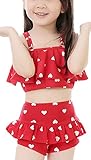 EOZY 女の子 水着 ビキニ セパレート2点セット 調整可能 ベビー 子供用 キッズ ハート柄 スイムウェア 海水浴 ビーチ 赤 L