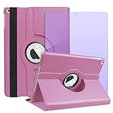 iPad ケース 強化ガラス・ブルーライト70％カットフィルム付 360度回転保護ケース/カバー iPad 2021/20/19年 iPad9/iPad8/iPad7[iPad 10.2インチ：A2602 A2604 A2603 A2605 A2270 A2428 A2429 A2430 A2197 A2200 A2198]（対応機種：iPad 10.2inch 第9/8/7世代）（ライトピンク）