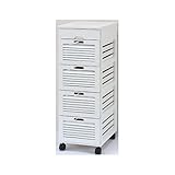 木製キッチンストッカー 【5段】 引き出し収納/キャスター付き タイル付き天板 ホワイト(白) (キッチン収納)